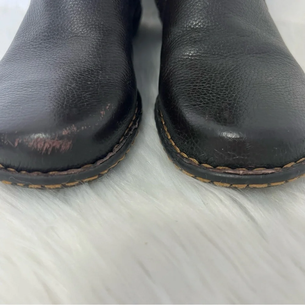 B O C Born Brown Leather Zip Up Granola Girl Boho Knee High Riding Boots 6.5